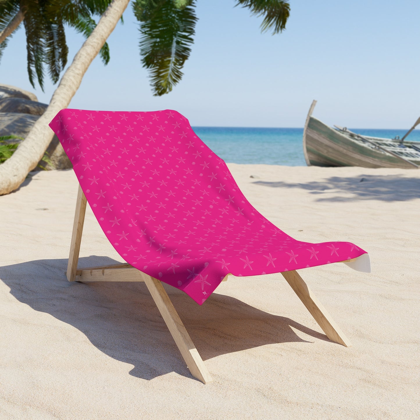 Hot Pink Beach Towel w/ Starfish & Seashells