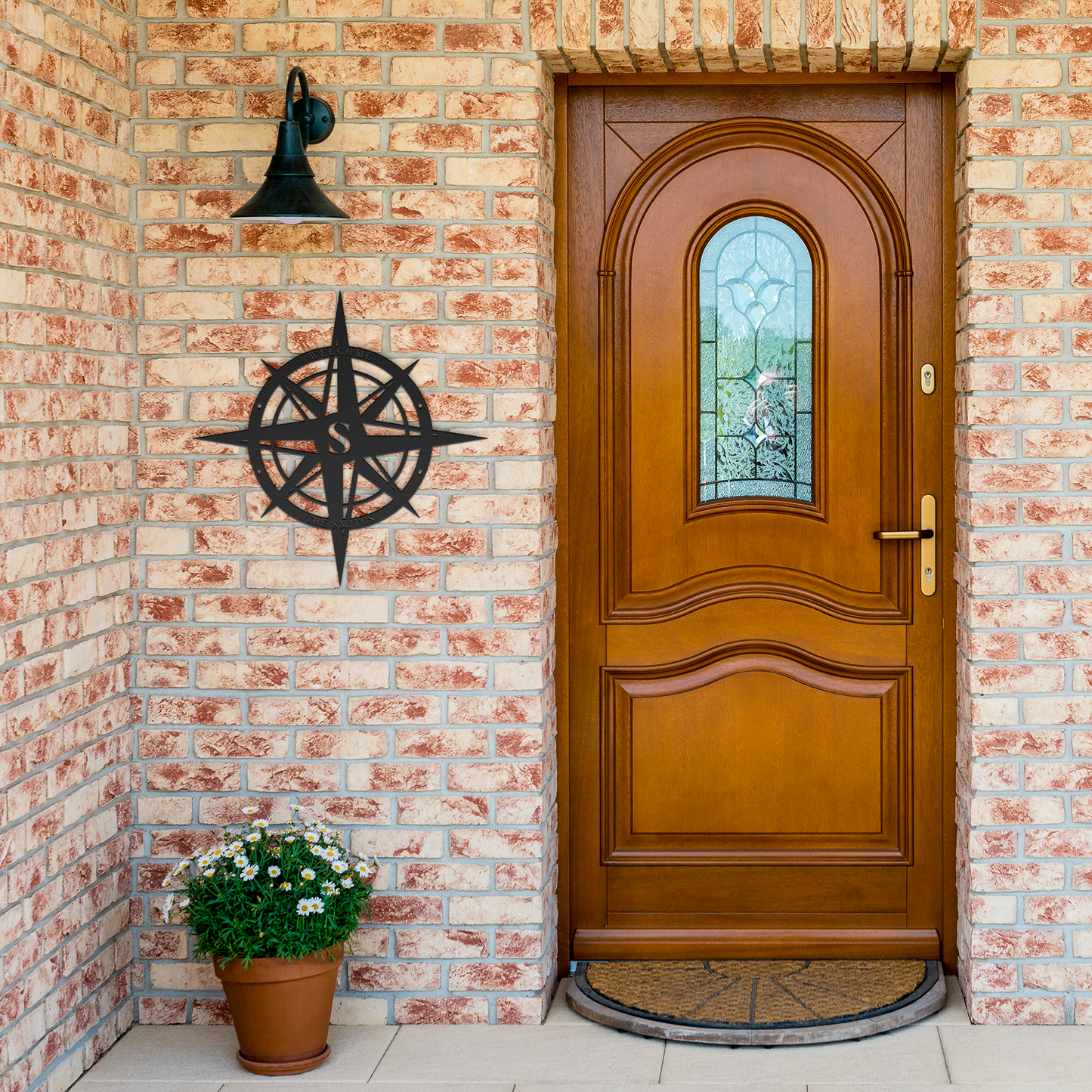 Compass_Rose_Metal_Sign_-_Personalize_it_Black_Brick_Entrance_Mockup.png