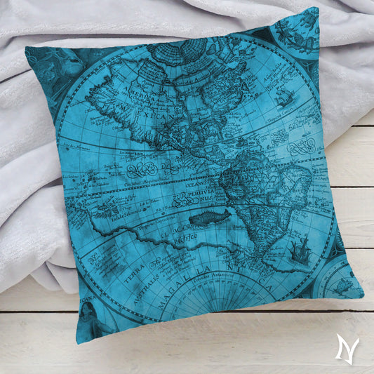 Vintage Map Faux Suede Square Pillow