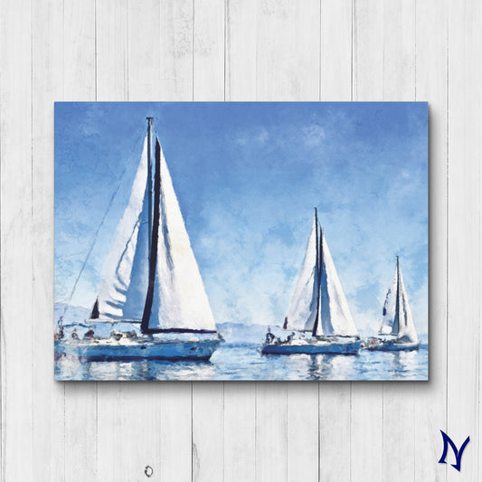 3 Sailboats Watercolor Wall Art