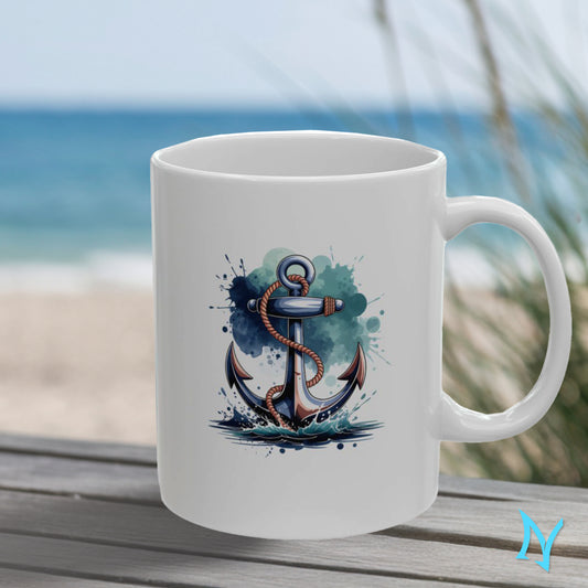 Nautical Anchor Watercolor Ceramic Mug | 11oz, 15oz