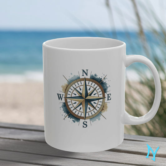 Compass Rose Watercolor Ceramic Mug | 11oz, 15oz