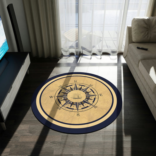Compass Rose, Ship, Nautical Map Round Rug