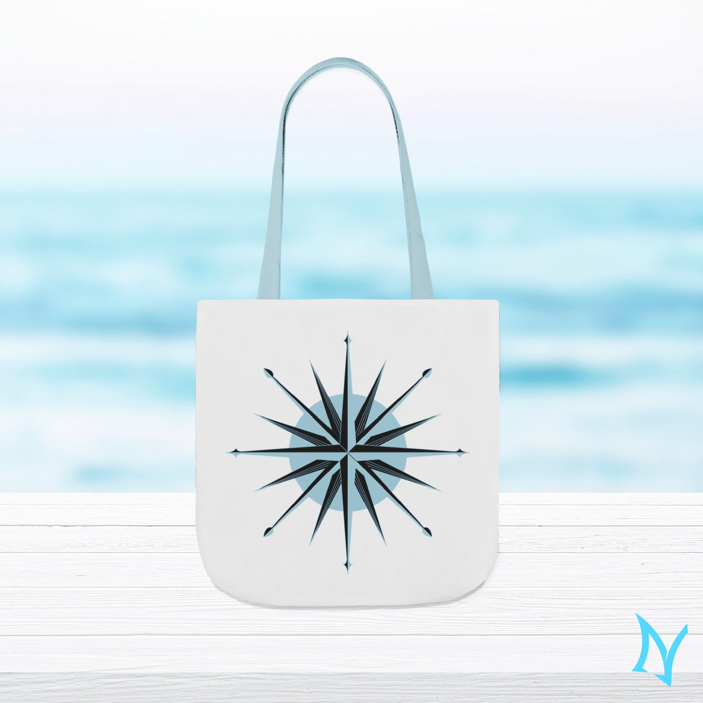 Light-Blue-Compass-Rose-Tote-Bag 18"