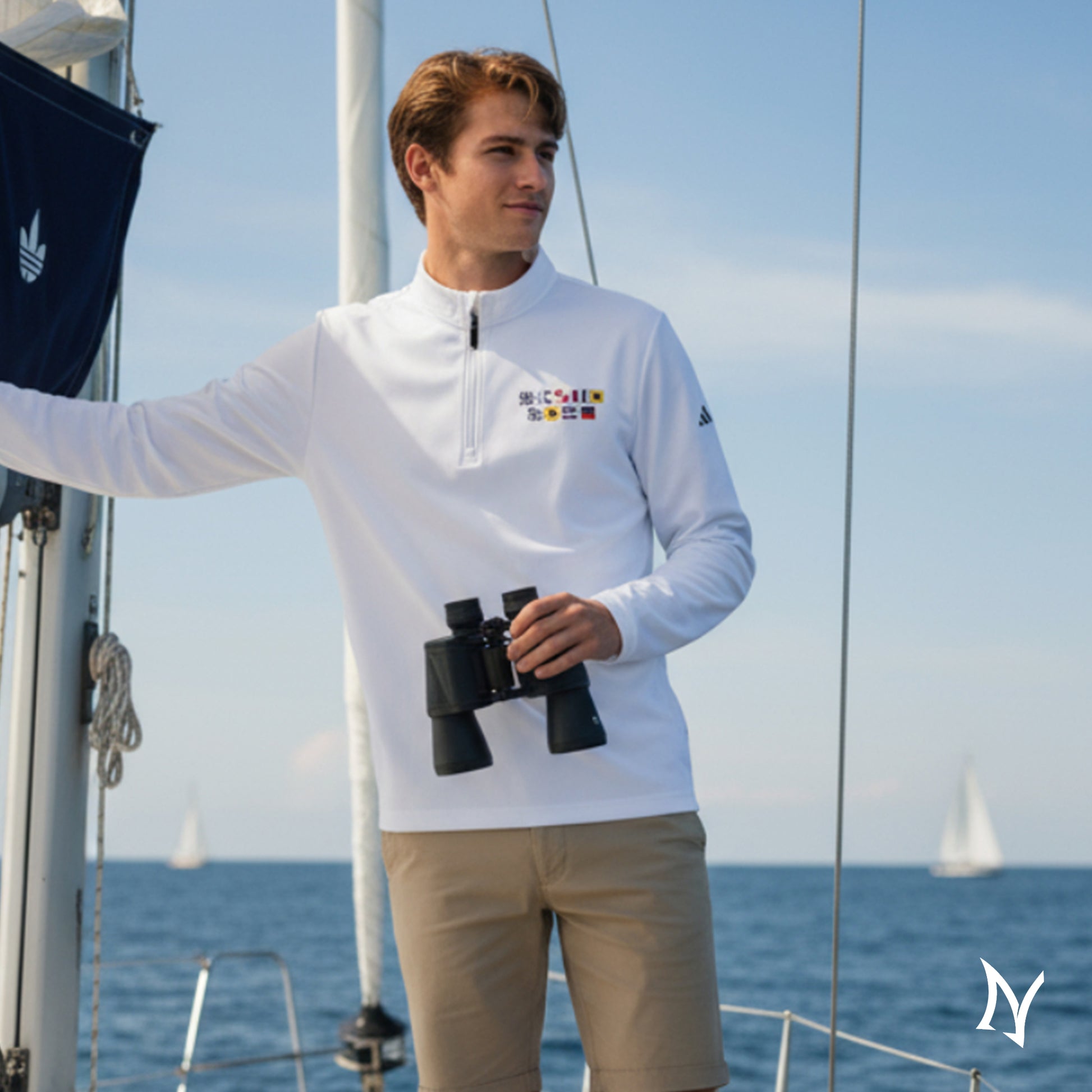 Embroidered Nautical Flags Adidas® Quarter-Zip Pullover White