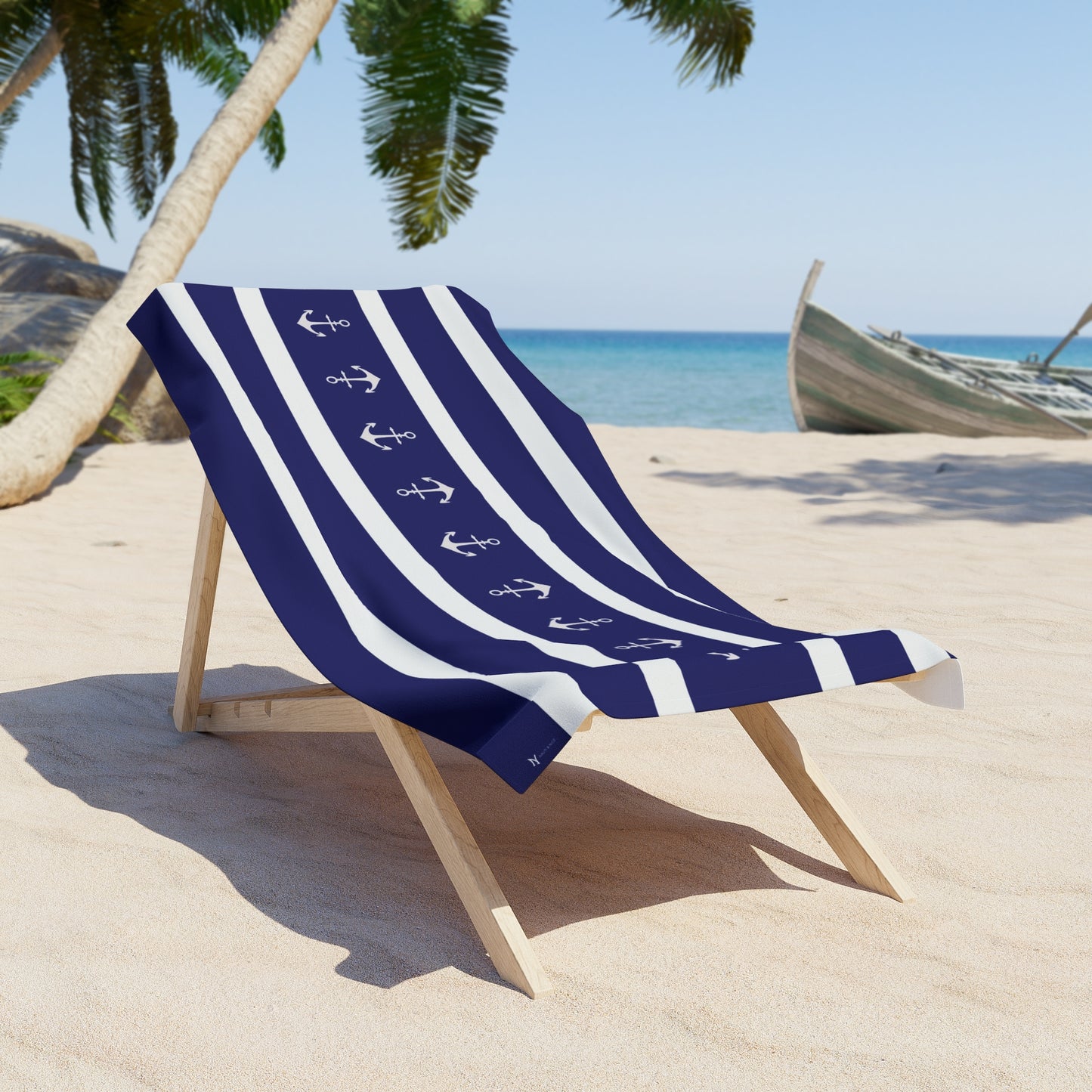 Navy-Striped Nautical Anchor Beach Towel