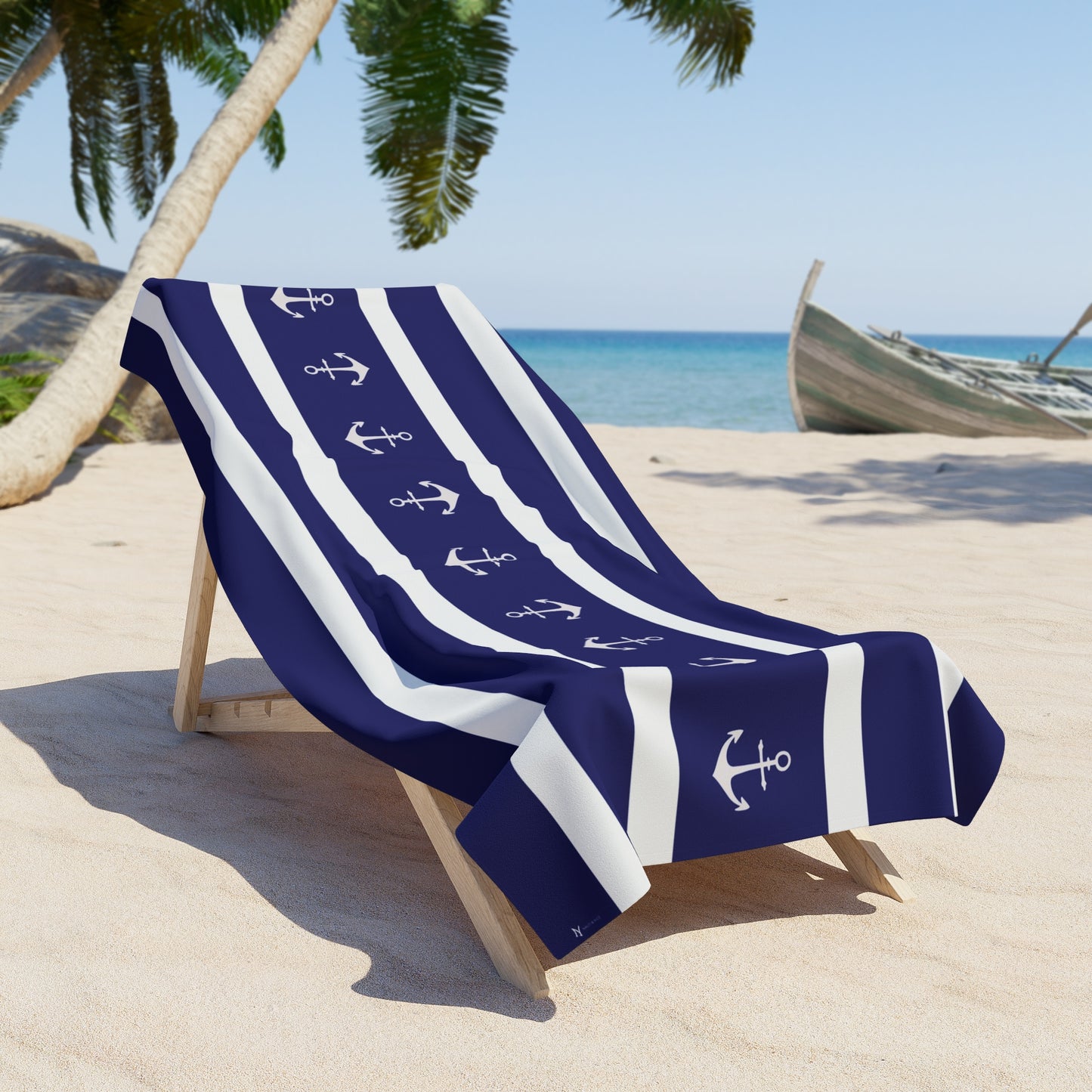 Navy-Striped Nautical Anchor Beach Towel 36 72