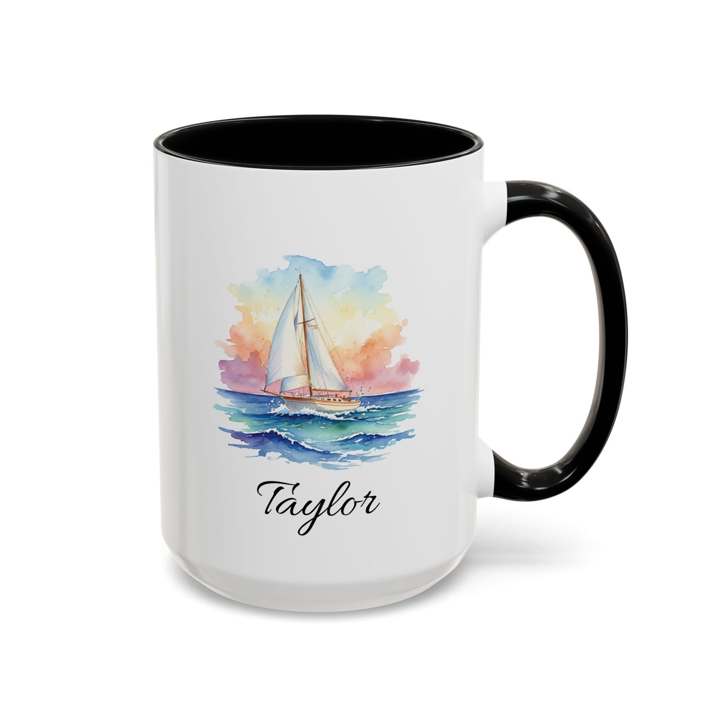 Personalized Sailboat Coffee Mug Black