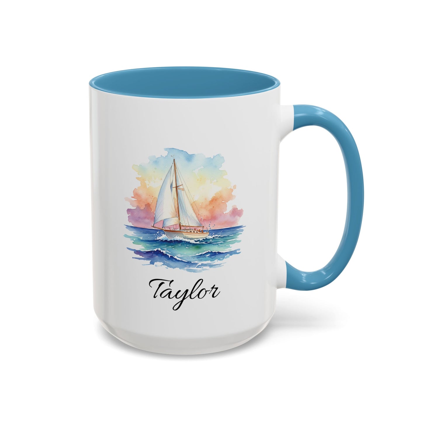 Personalized Sailboat Coffee Mug Light Blue