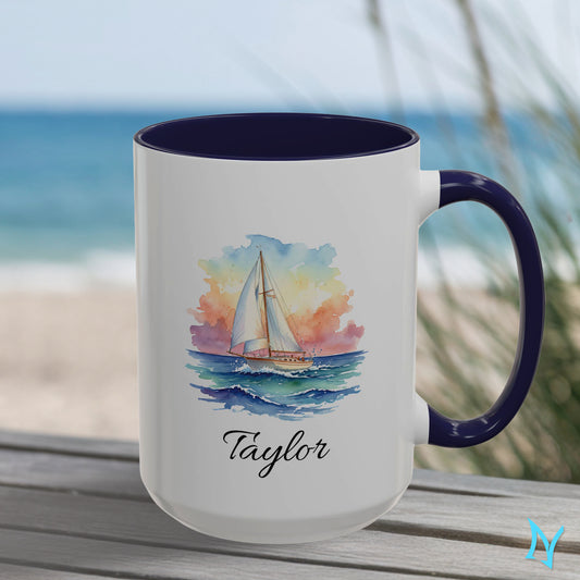 Personalized Sailboat Coffee Mug Navy