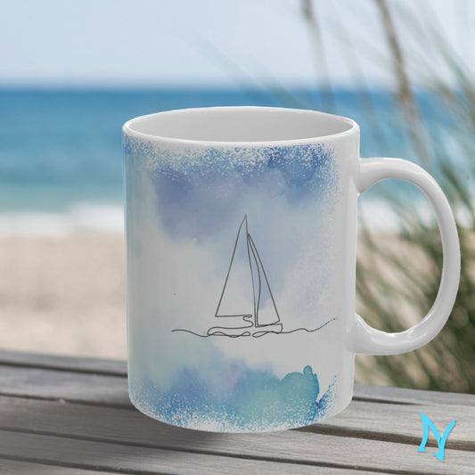 Sailboat Watercolor Ceramic Mug | 11oz, 15oz